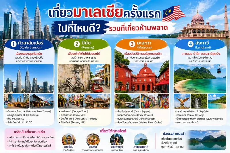 เที่ยวมาเลเซียครั้งแรก ไปที่ไหนดี รวมที่เที่ยวห้ามพลาด